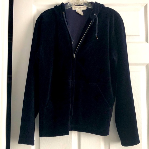 Jones of New York Sport Navy velvet type hooded zipper jacket size Med. - Picture 6 of 8